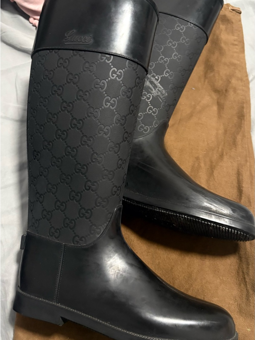 Gucci Black Men's GG Monogram Rain & Snow Boots
